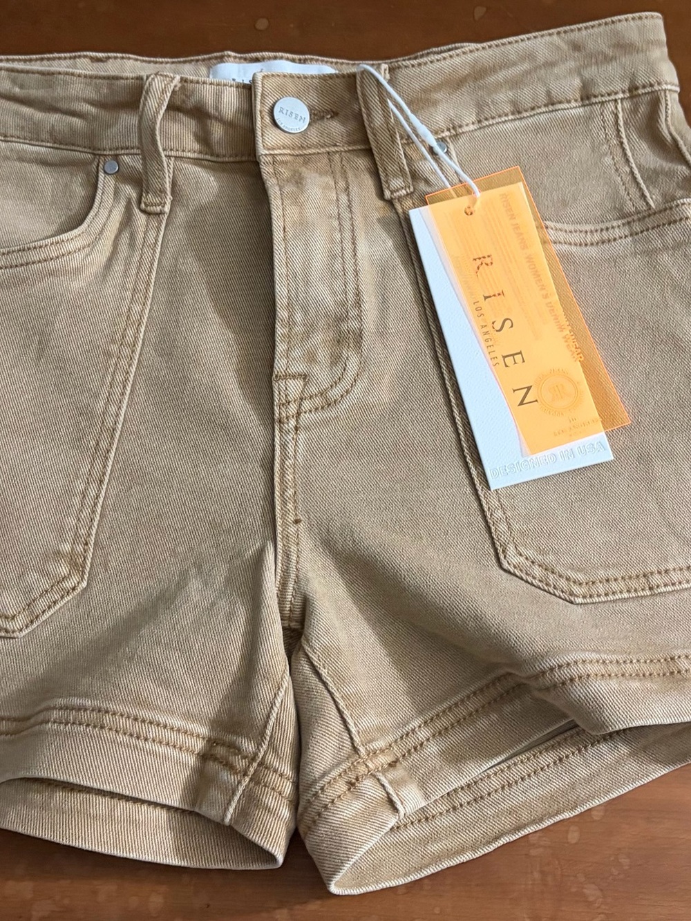 Risen Women's Tan High-Waist Denim Shorts- NWT